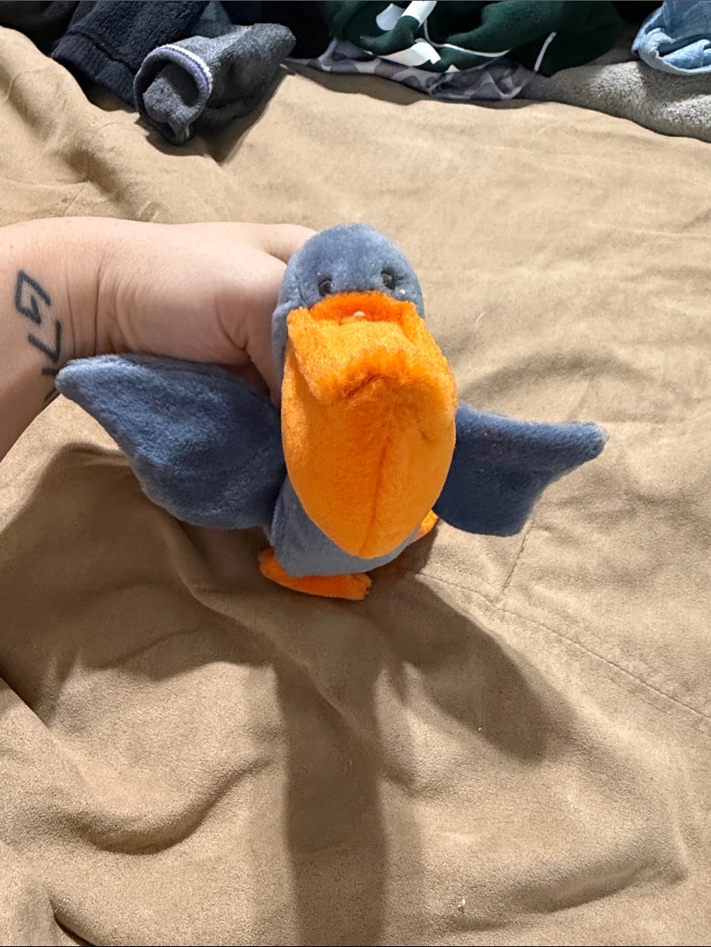 Ty Blue Plush pelican with Bright Orange Beak
